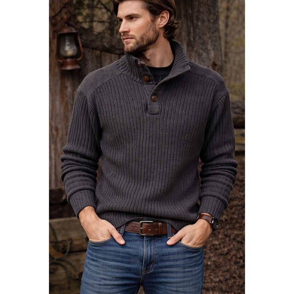 Timberland Men's Gray Ribbed Mock‎ Neck Button Sweater Rugged Knit Y2K  XL
